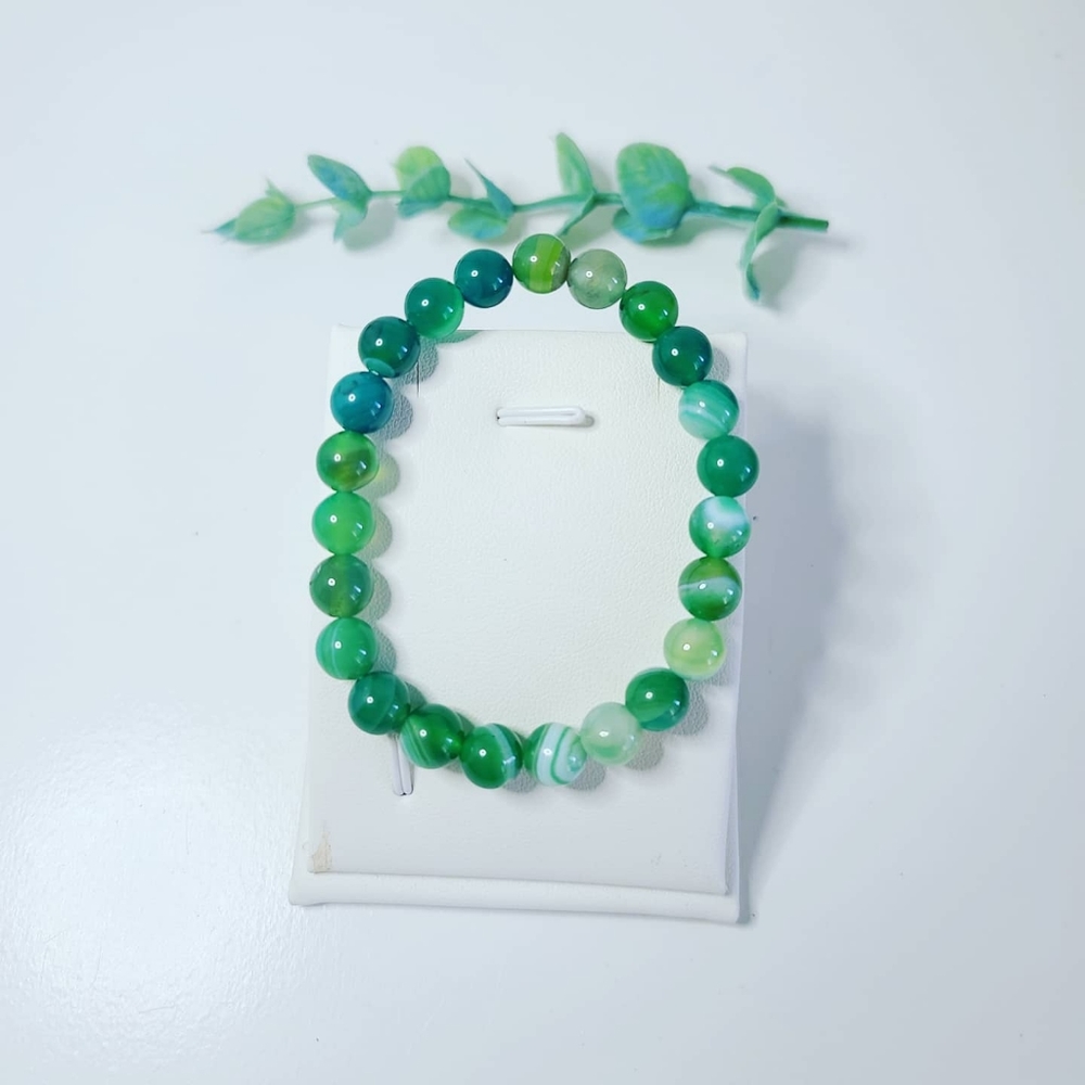 Green Lace Agate beaded bracelet/ 8 mm
